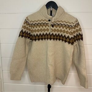 L.L. Bean Cream and Brown 100% Lambs Wool Sweater - Size: Large